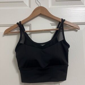 Women’s Padded Black Active Sports Bra with Mesh Straps and Criss Cross Back